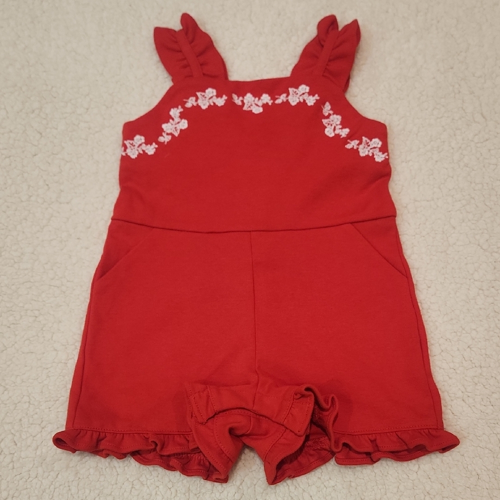 Janie and Jack Red Floral Romper, Size 12-18 Months